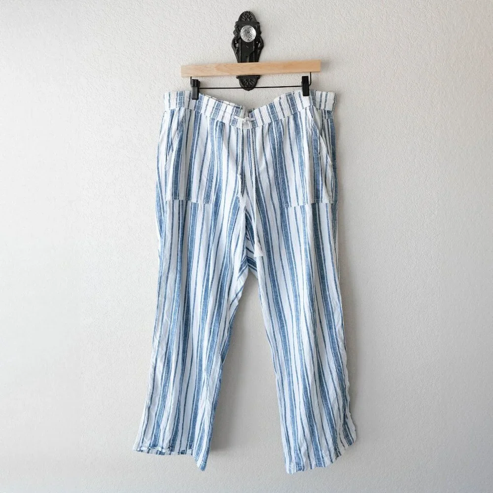 Sonoma XXL Linen Cotton Wide Leg Pants Blue White Stripe Drawstring 30” Inseam - Picture 1 of 9